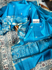 Pure Tussar Silk Woven - Metallic Blue Rose