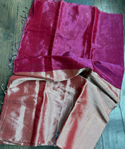 Chanderi Tissue Silk - Magenta Purple Golden woven