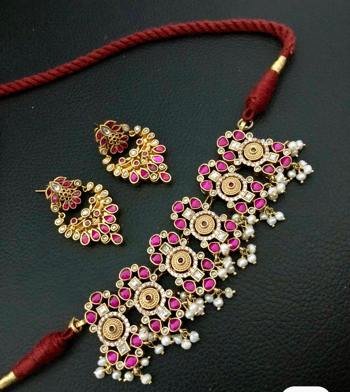 Silver 925 Choker Set - Kundan Stone