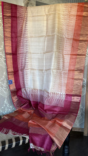 Pure Tussar Silk Hand Block Printed - Beige Rust Wine
