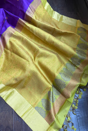 Pure Silk Kanjivaram - Purple Lime Green Yellow