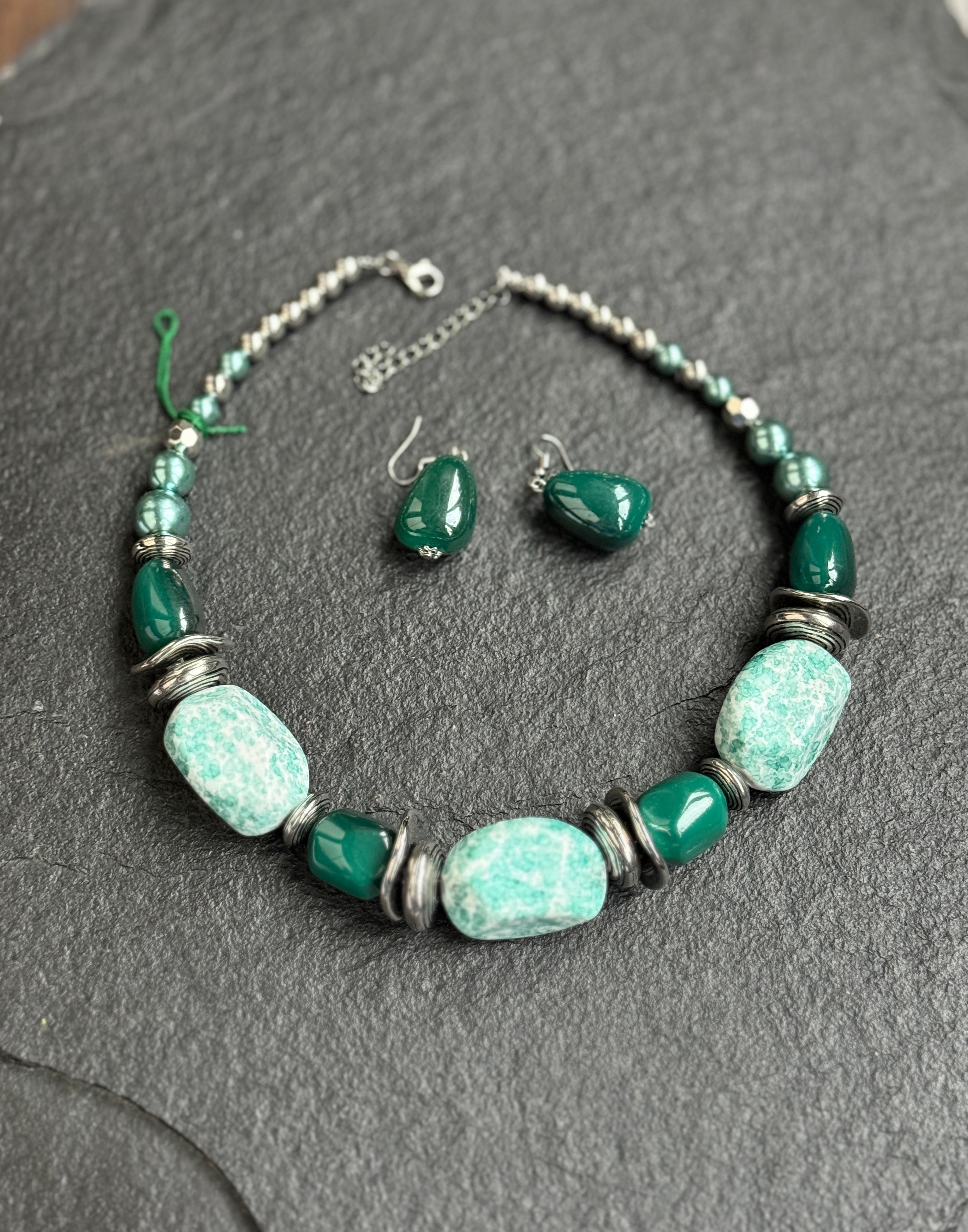 Turquoise Necklace - German Silver Beaded