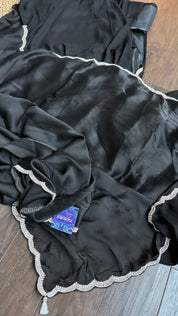 Designer Satin Silk - Black Stone Border