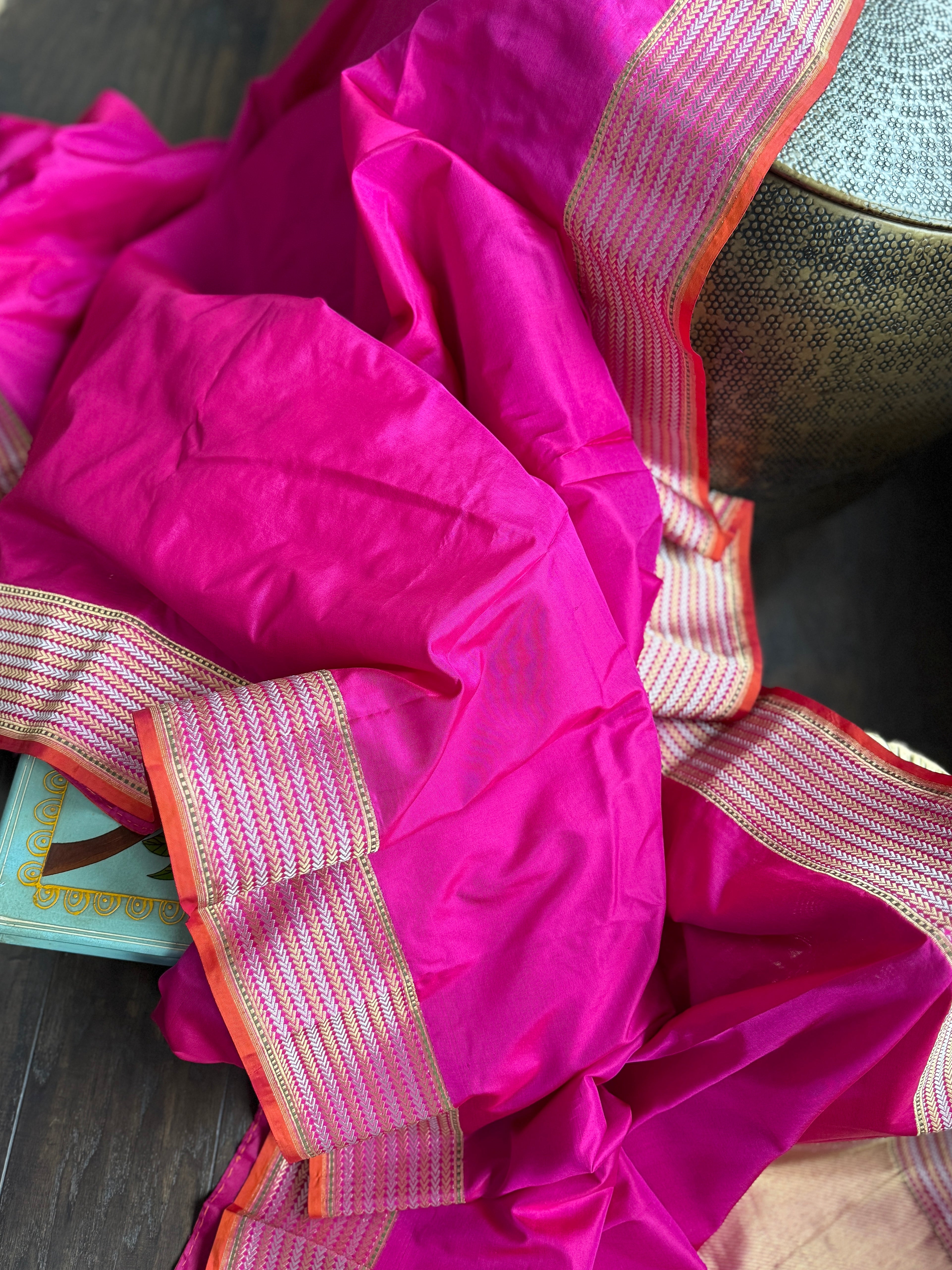 Pure Silk Katan Banarasi- Rani Pink