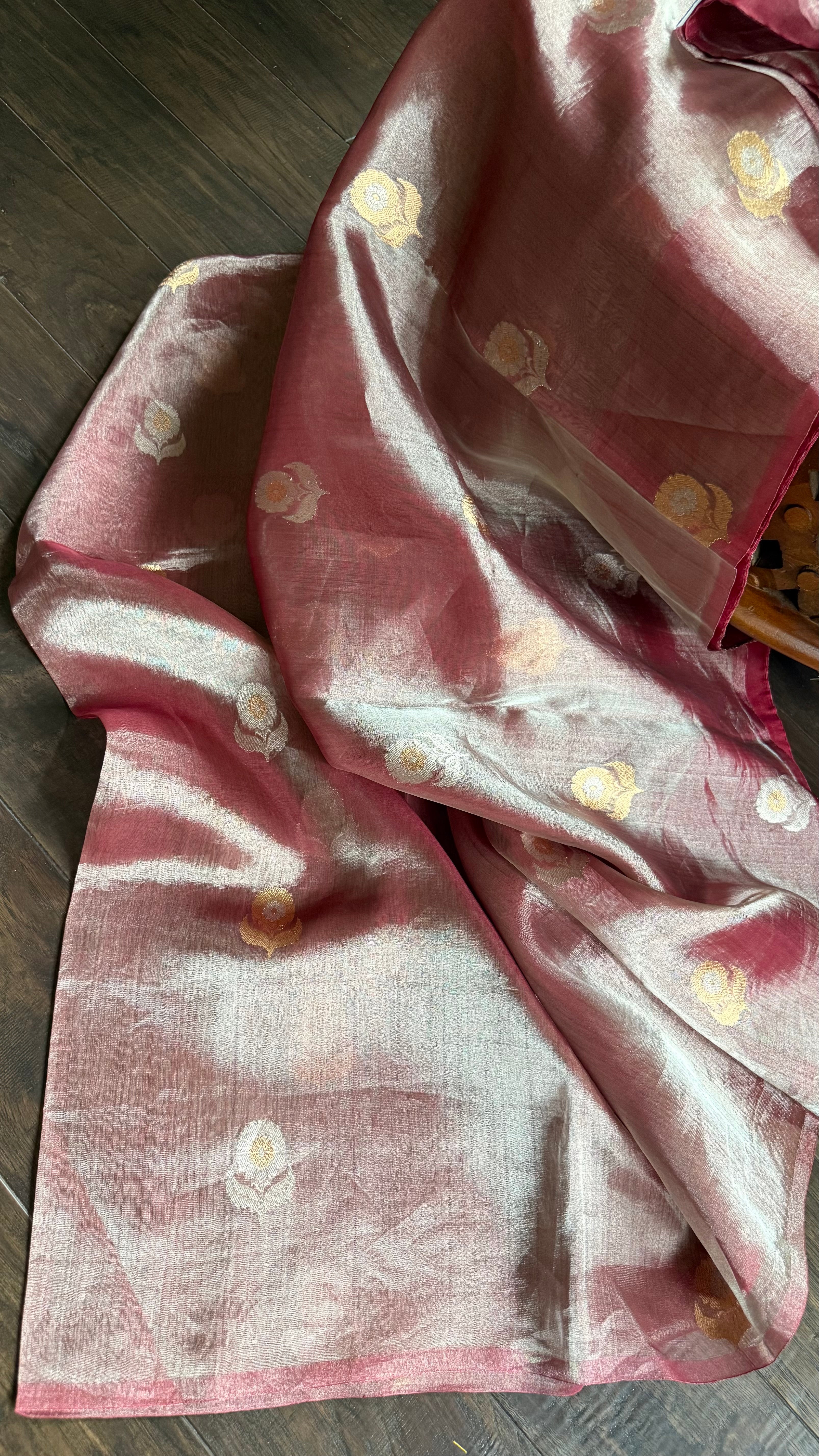 Tissue Organza Silk Banarasi - Light Wine Maroon Golden