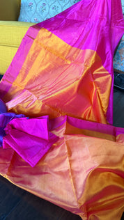 Pure Chanderi Pattu Silk - Sunrise Orange Pink