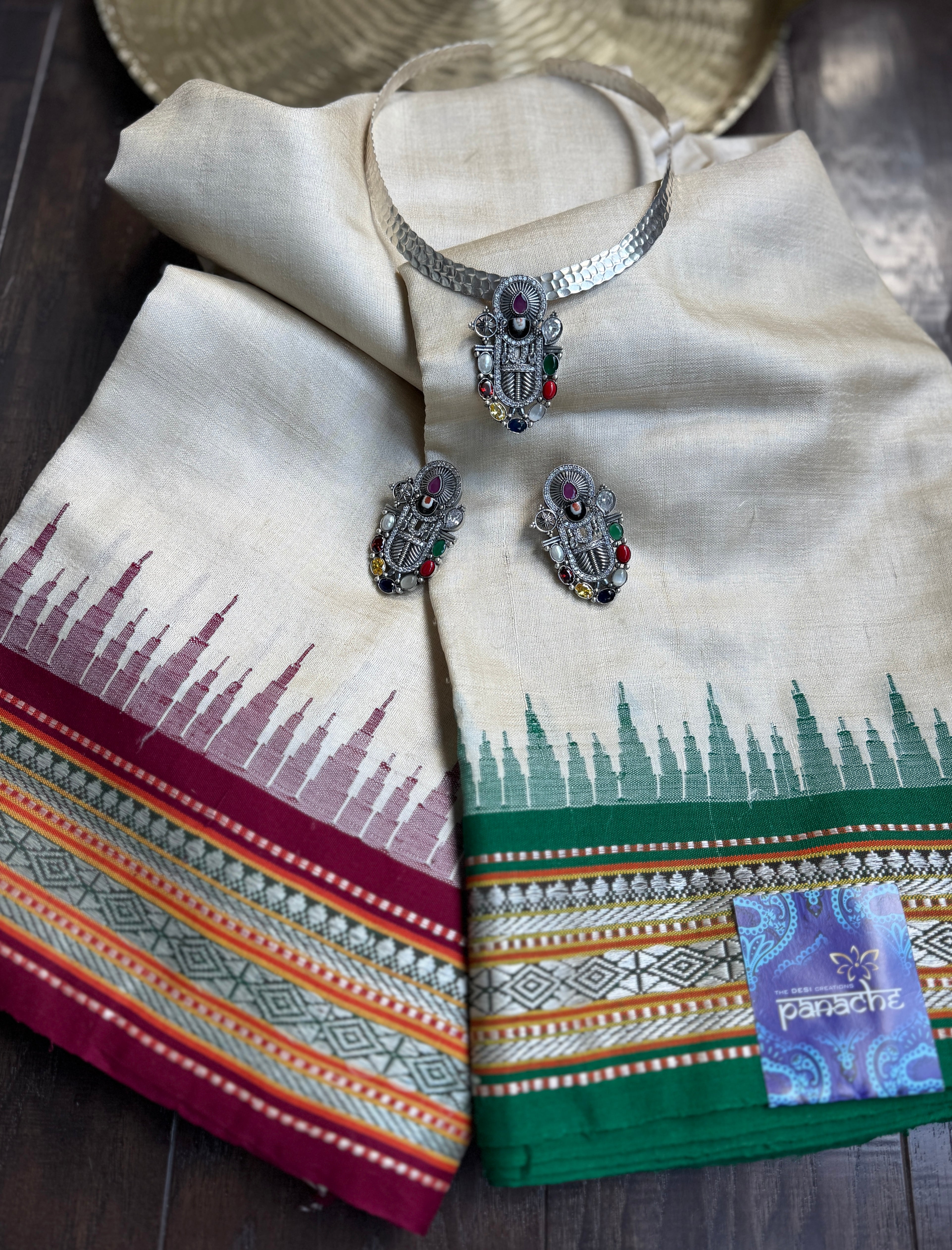 Vidarbha Tussar Silk - Tussar Color Ganga Yamuna Woven