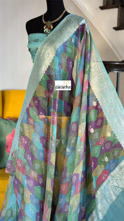 Khaddi Chiffon Banarasi - Sea Green digital Printed