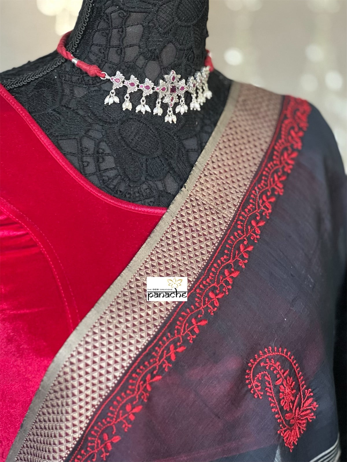 Pure Cotton embroidered - Black Red