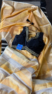 Designer Velvet Blouse - Black Gold Zari Sleeveless