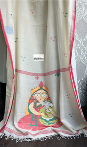 Pure Khadi Cotton  - Light Butter Cream Durga Ganesha