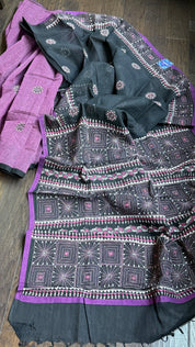 Cotton Kantha Stitch -  Mauve Purple Black Half Half