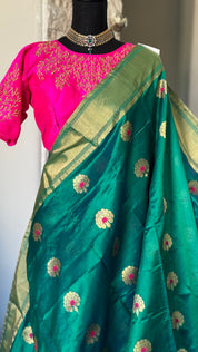 Pure Chanderi Silk - Green Eknaliya Woven Meenakari