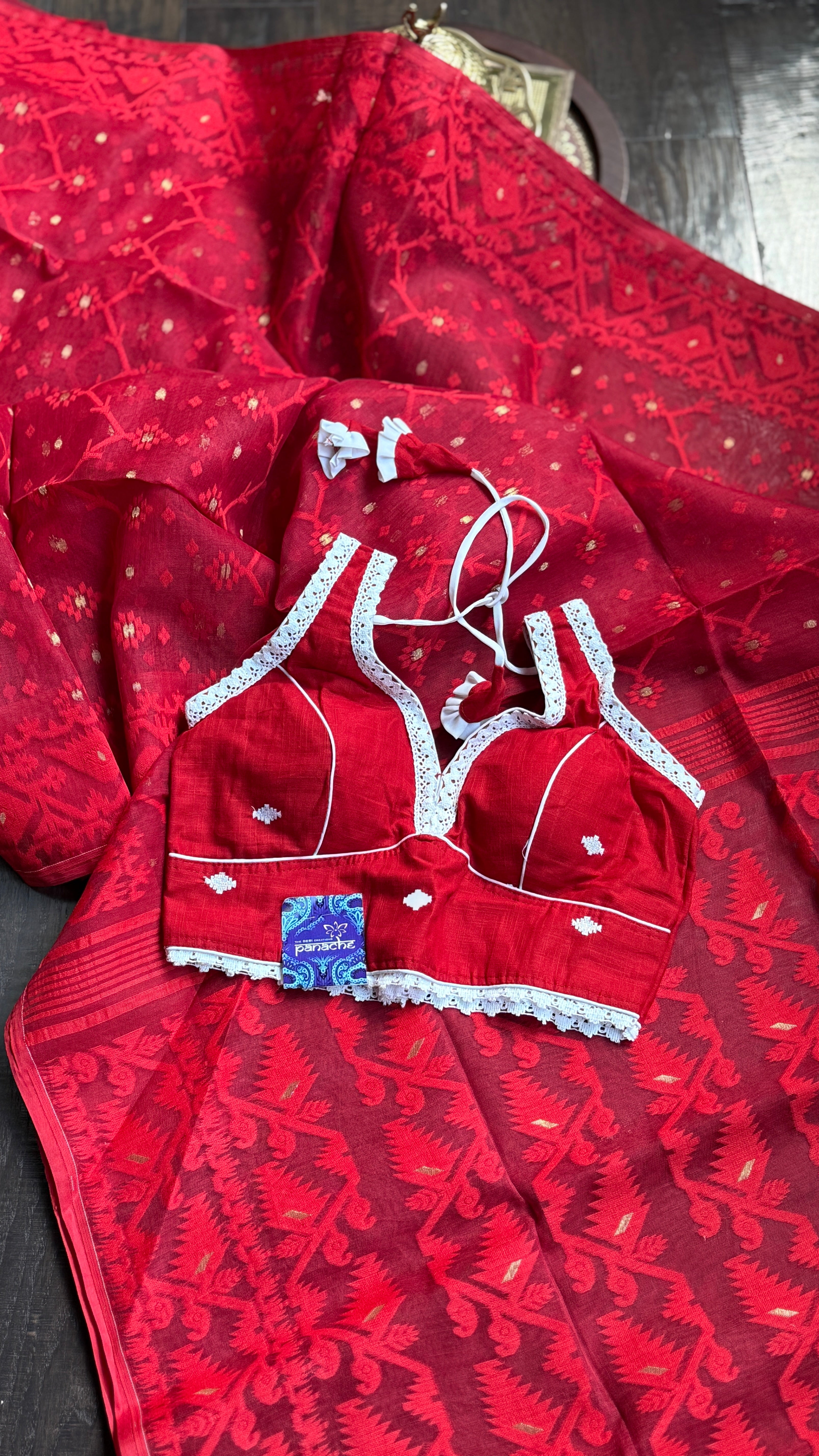 Designer Blouse - Red Jamdaani Lace Woven