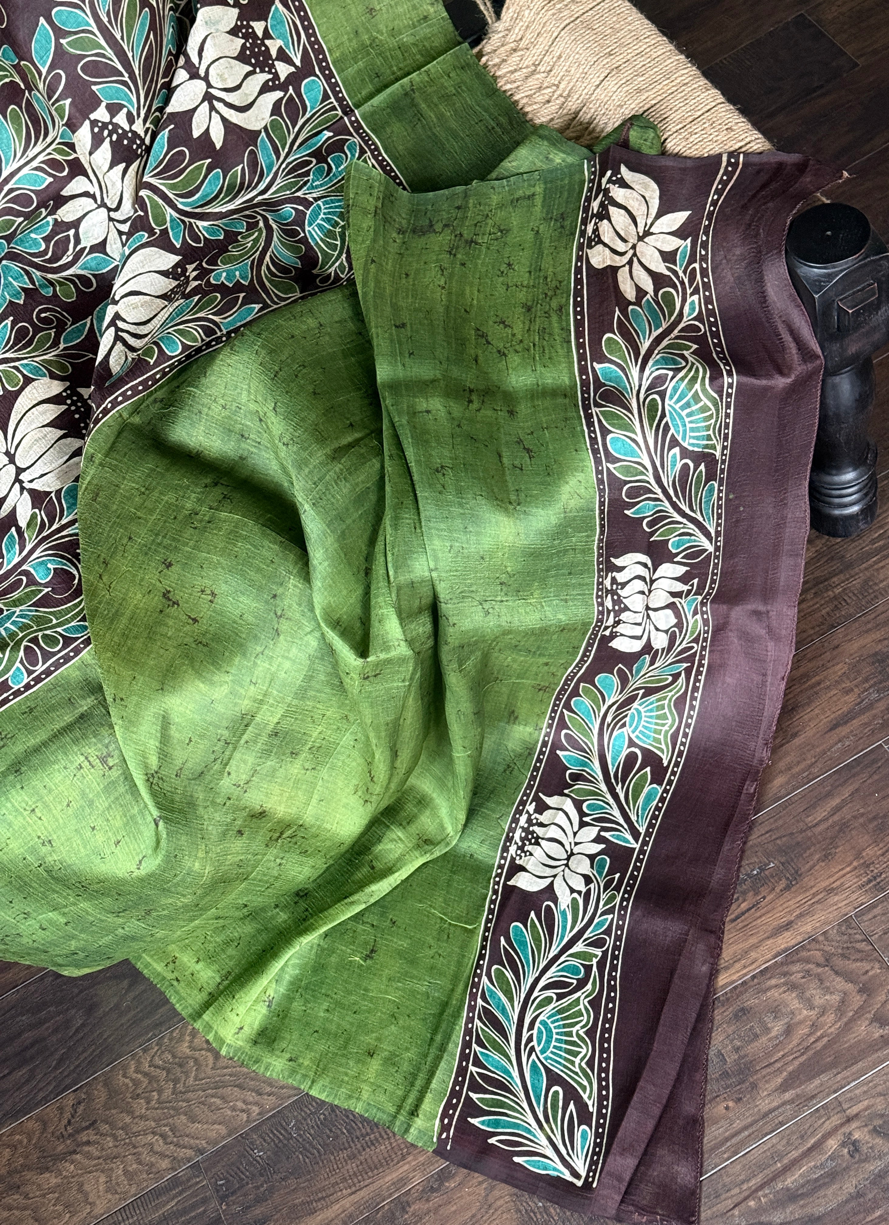 Bishnupur Silk Batik Soru Tuli -  Green Brown