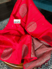 Pure Tussar Silk Banarasi - Red Kadwa