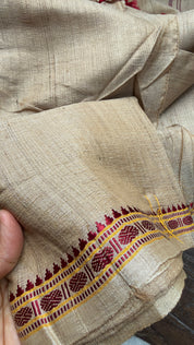 Pure Tussar Silk - Tan Beige Rudraksha Border