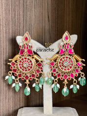 Earring 925 Silver - Gold Kundan Pearl Statement