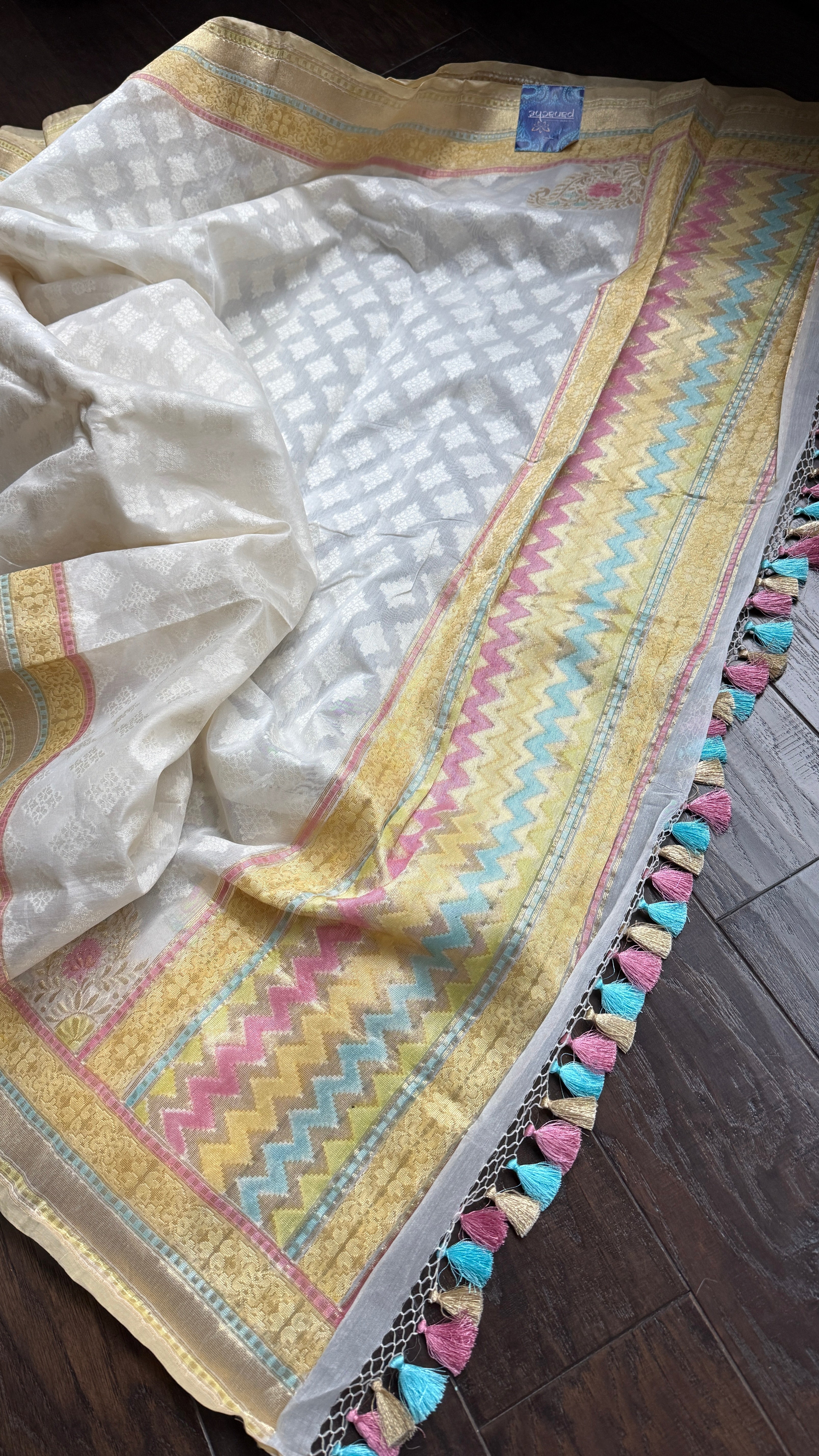 Kora Cotton Banarasi - White Woven