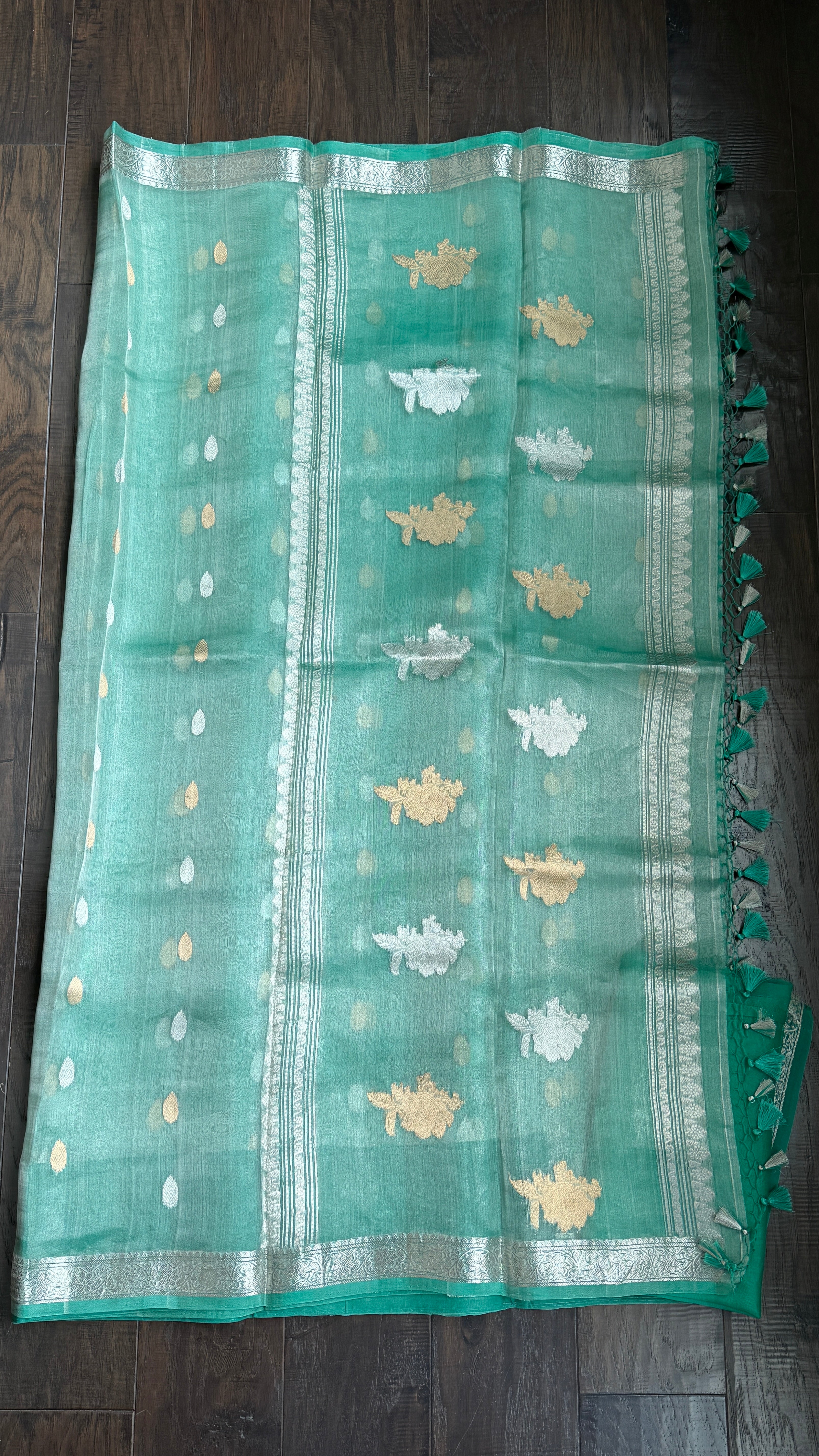 Tissue Organza Silk Banarasi - Sea-foam Green