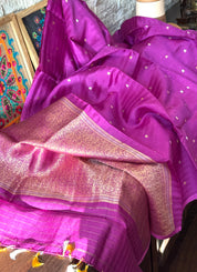 Pure Silk Contemporary Banarasi - Purple Striped