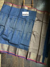 Pure Tussar Silk Banarasi - Navy Blue Antique Zari