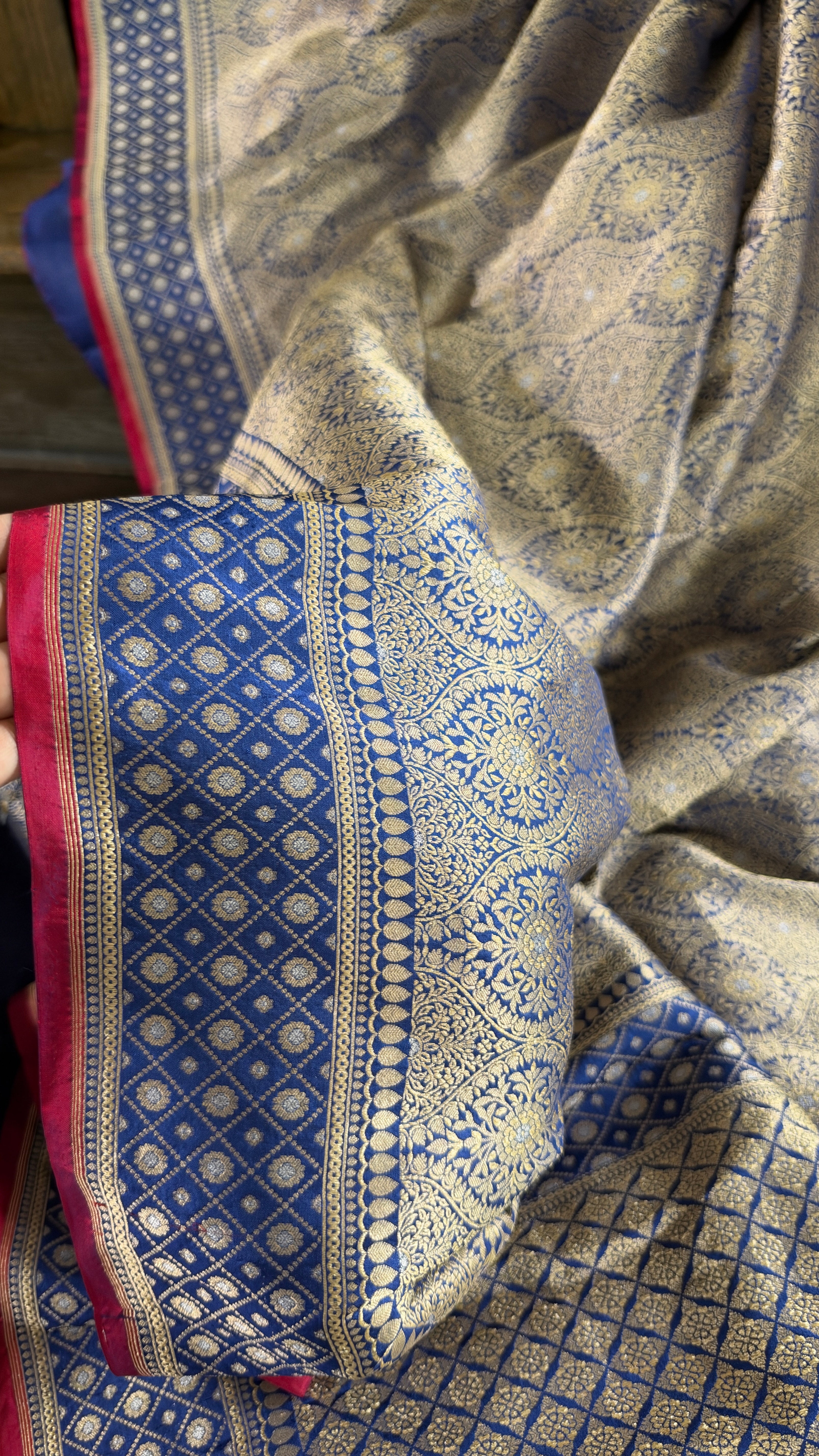 Pure Silk Brocade Banarasi- Navy Blue