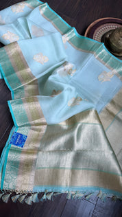 Kora Silk Banarsi - Mint Blue Kadwa