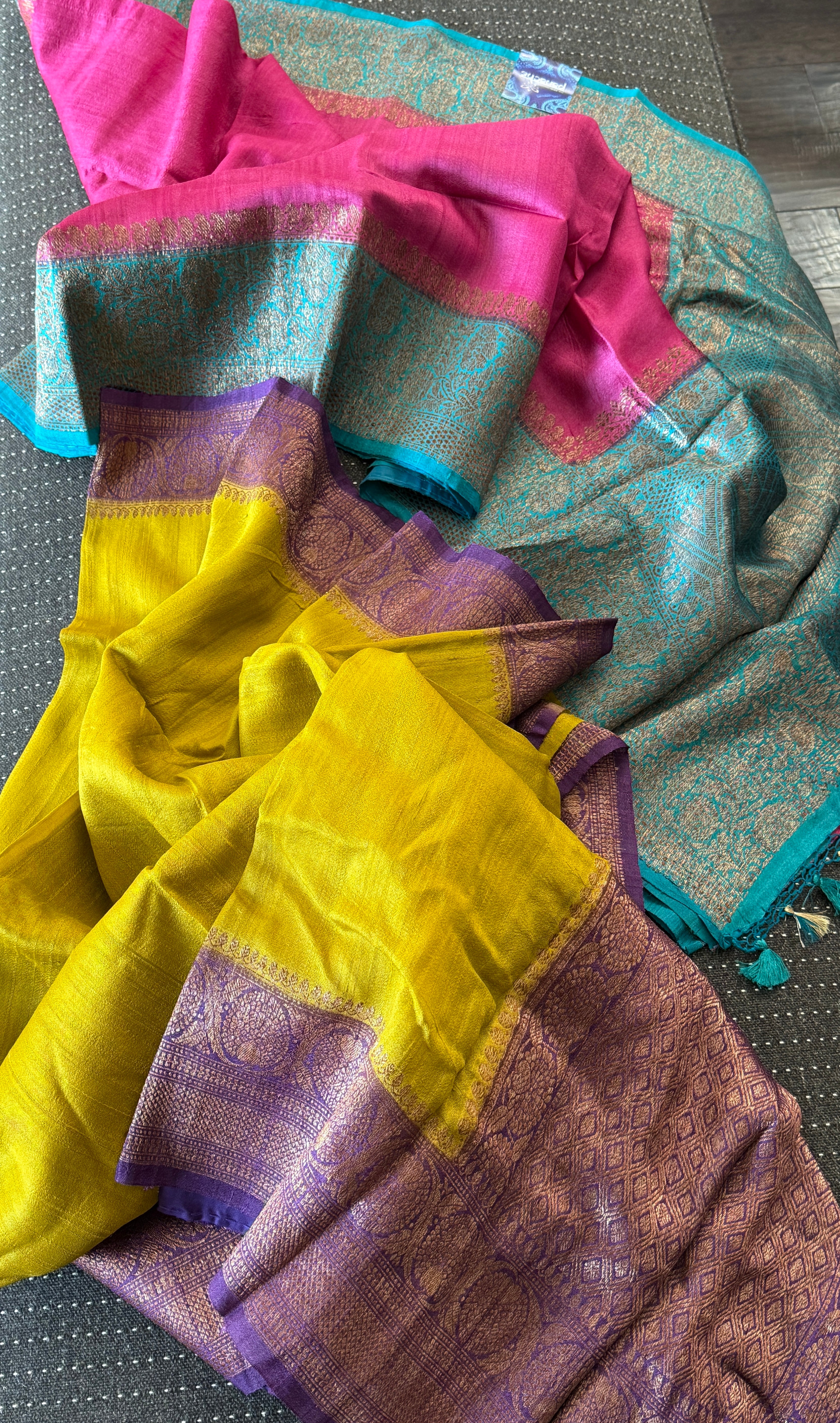 Tussar Silk Banarasi - Magenta Pink Firozi Antique Zari