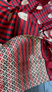 Pure Silk Mashru Banarasi- Red Black striped