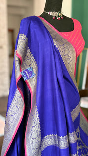 Pure Silk Mashru Banarasi- Purplish Blue Magenta