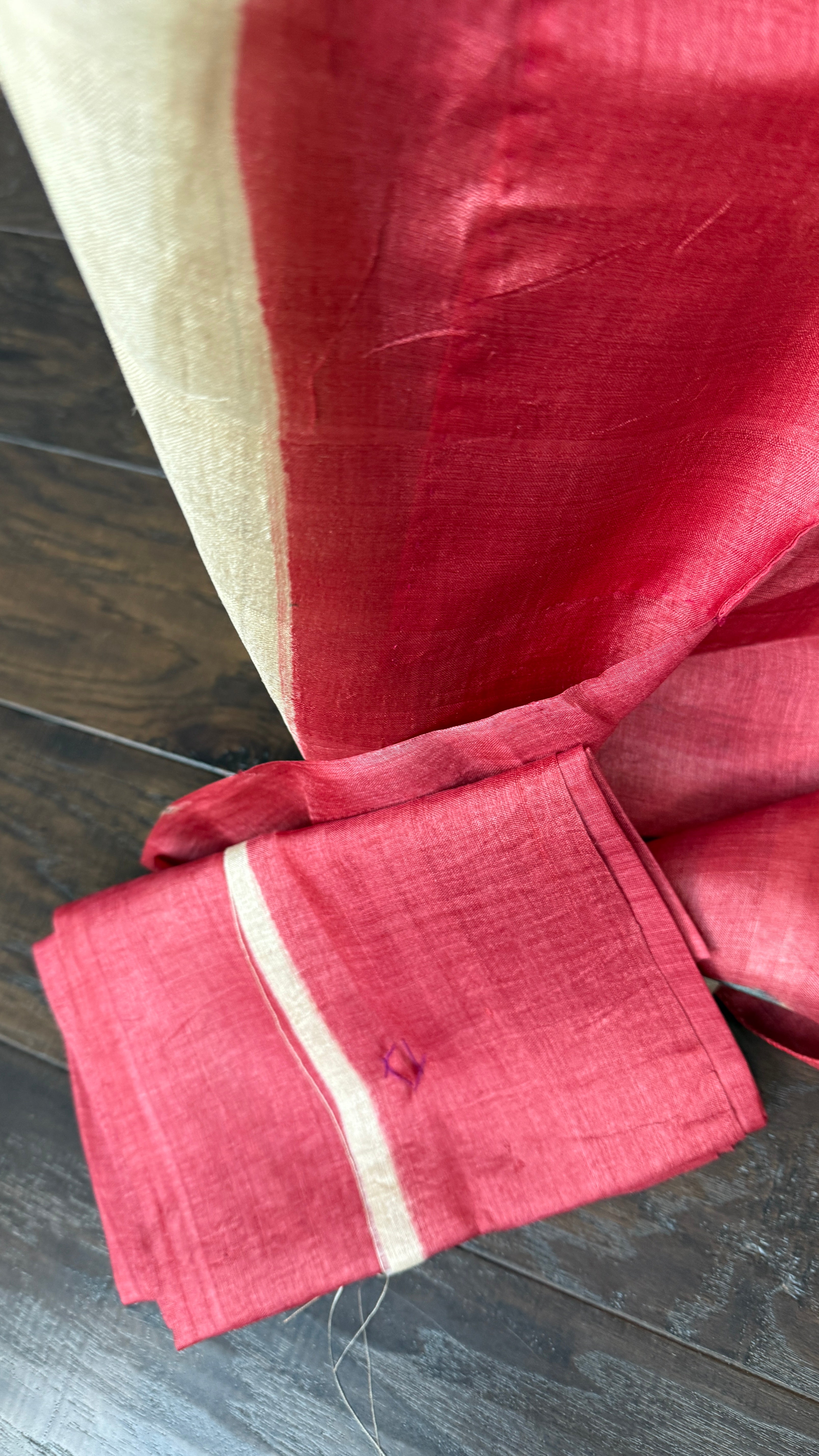 Pure Tussar Silk -  Cream Black Red Kolkata Printed