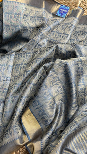 Tussar Silk - Steel Grey Resham Woven