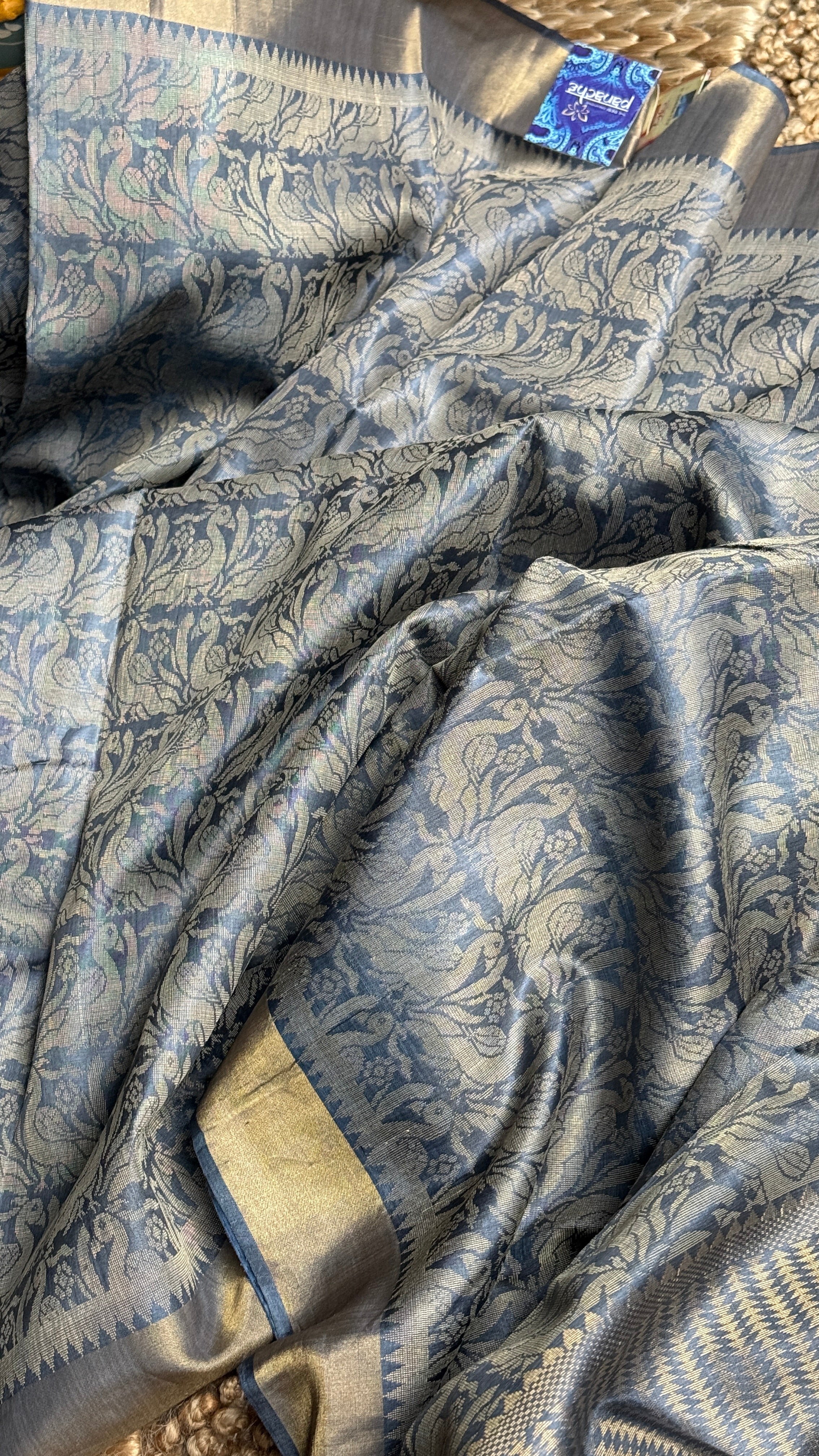 Tussar Silk - Steel Grey Resham Woven