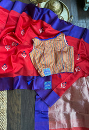 Pure Chanderi Pattu Silk Mashru - Red Meenakari
