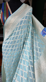 Khaddi Georgette Banarasi - Light Blue