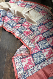 Pure Tussar Silk Kantha Stitch -  Tussar Color Sahaj Path