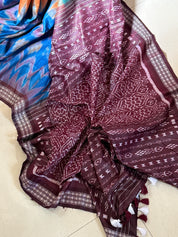 Gopalpur Tussar Silk Ikat - Sea green Plum Orange