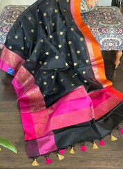 Cotton Silk Banaras Chanderi - Black Pink Orange