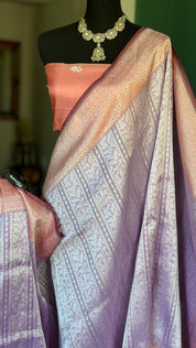 Pure Katan Tissue Silk Banarasi - Lavender Peach Tanchui