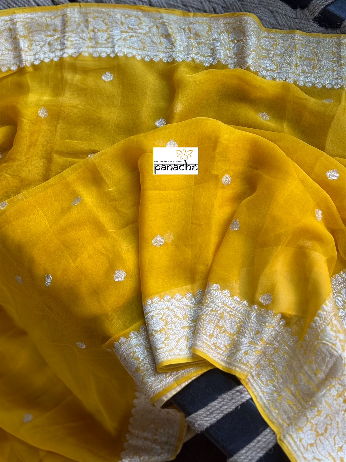 Khaddi Chiffon Kadwa Banarasi - Yellow Silver Zari