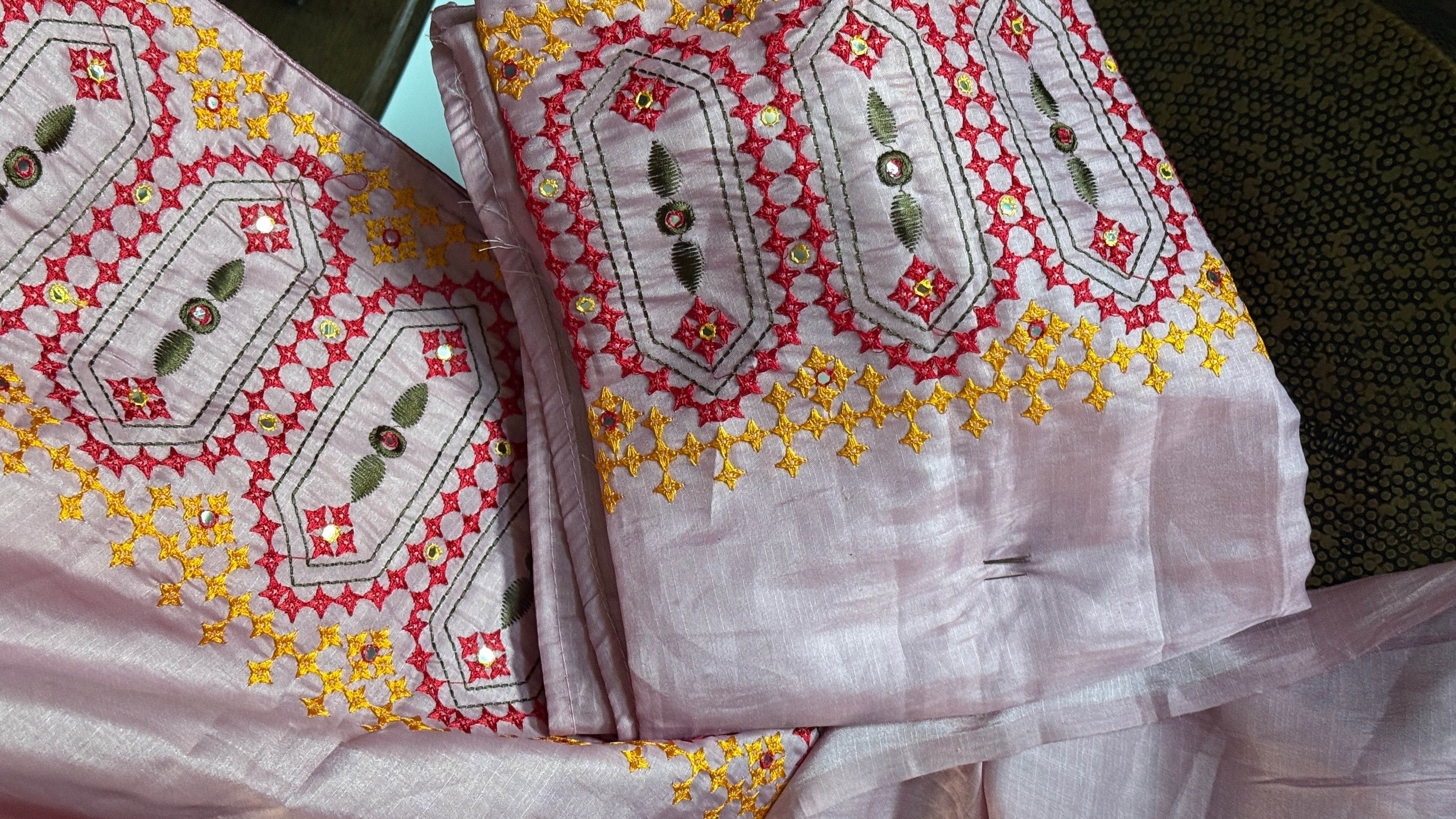 Soft Silk Kathiyawadi Embroidered - Blush Pink