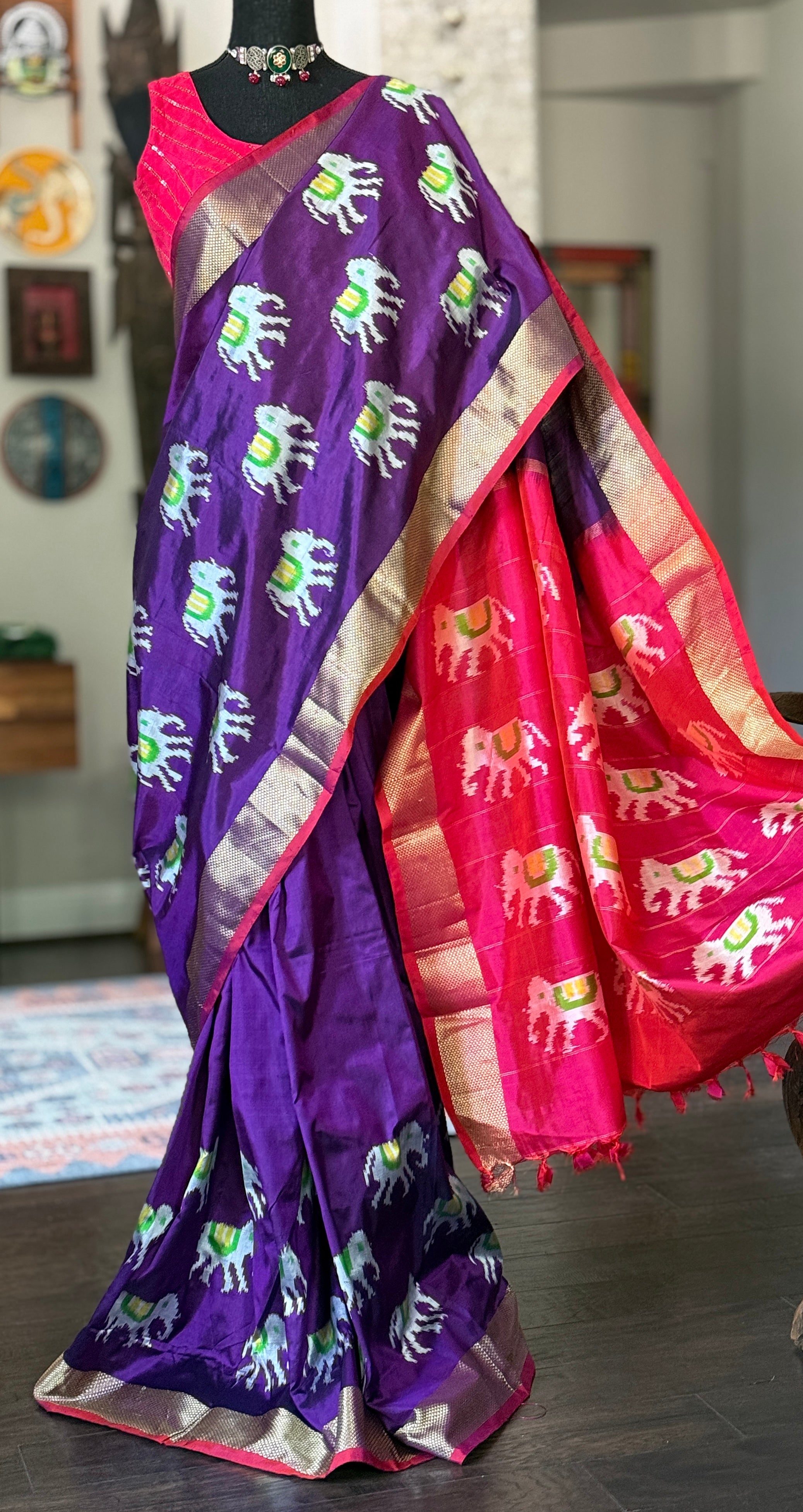 Pure Silk Ikat - Purple Red Pochampally