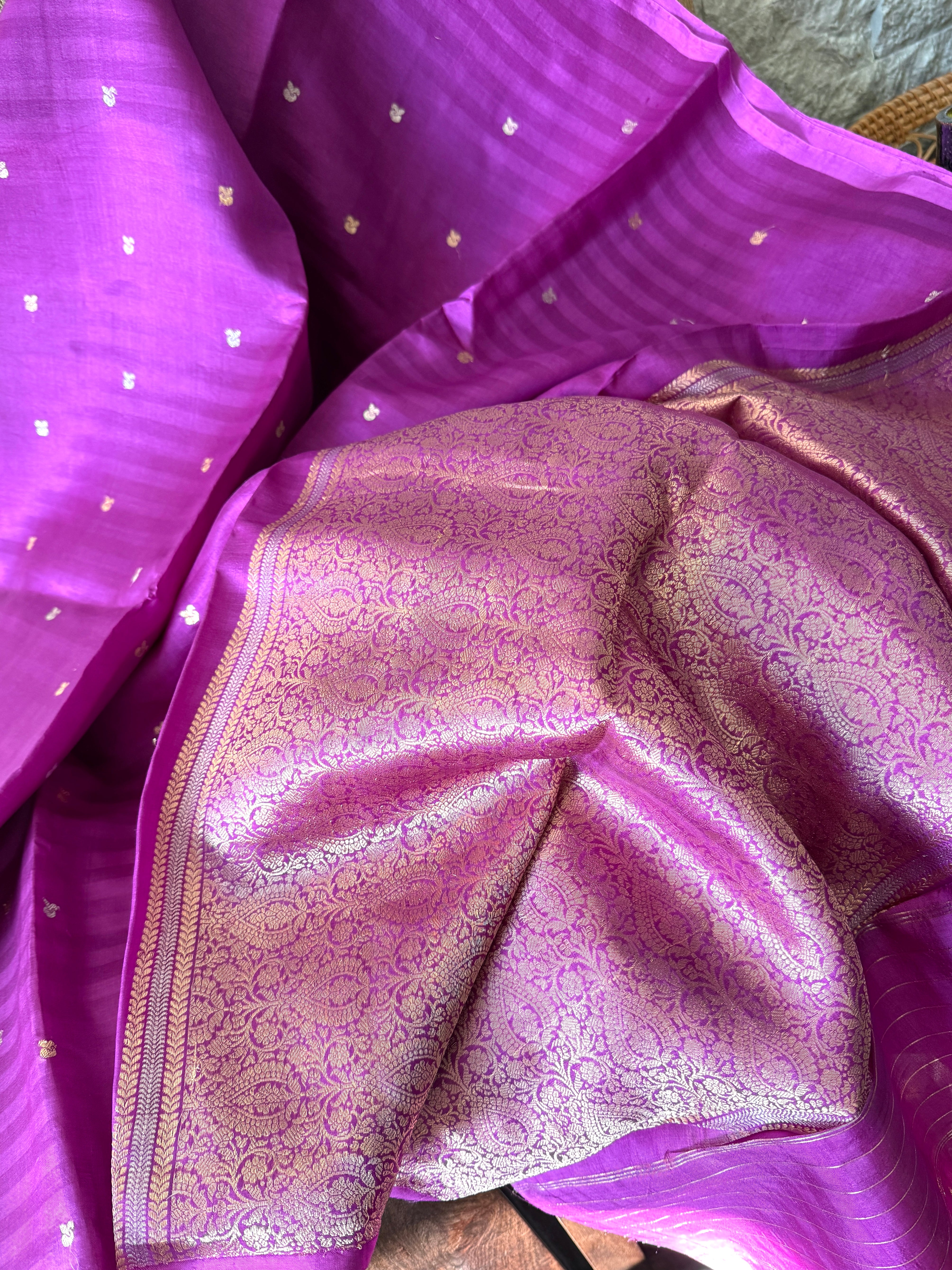 Pure Silk Contemporary Banarasi - Purple Striped