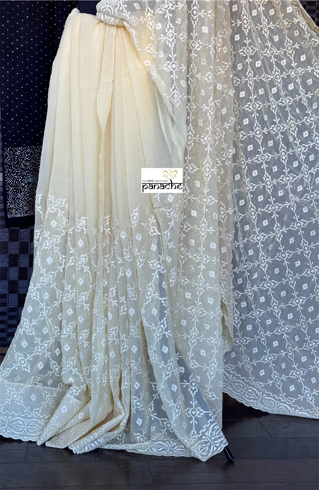 Designer Geogette Chikankari - Light Lemon Yellow