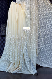 Designer Geogette Chikankari - Light Lemon Yellow