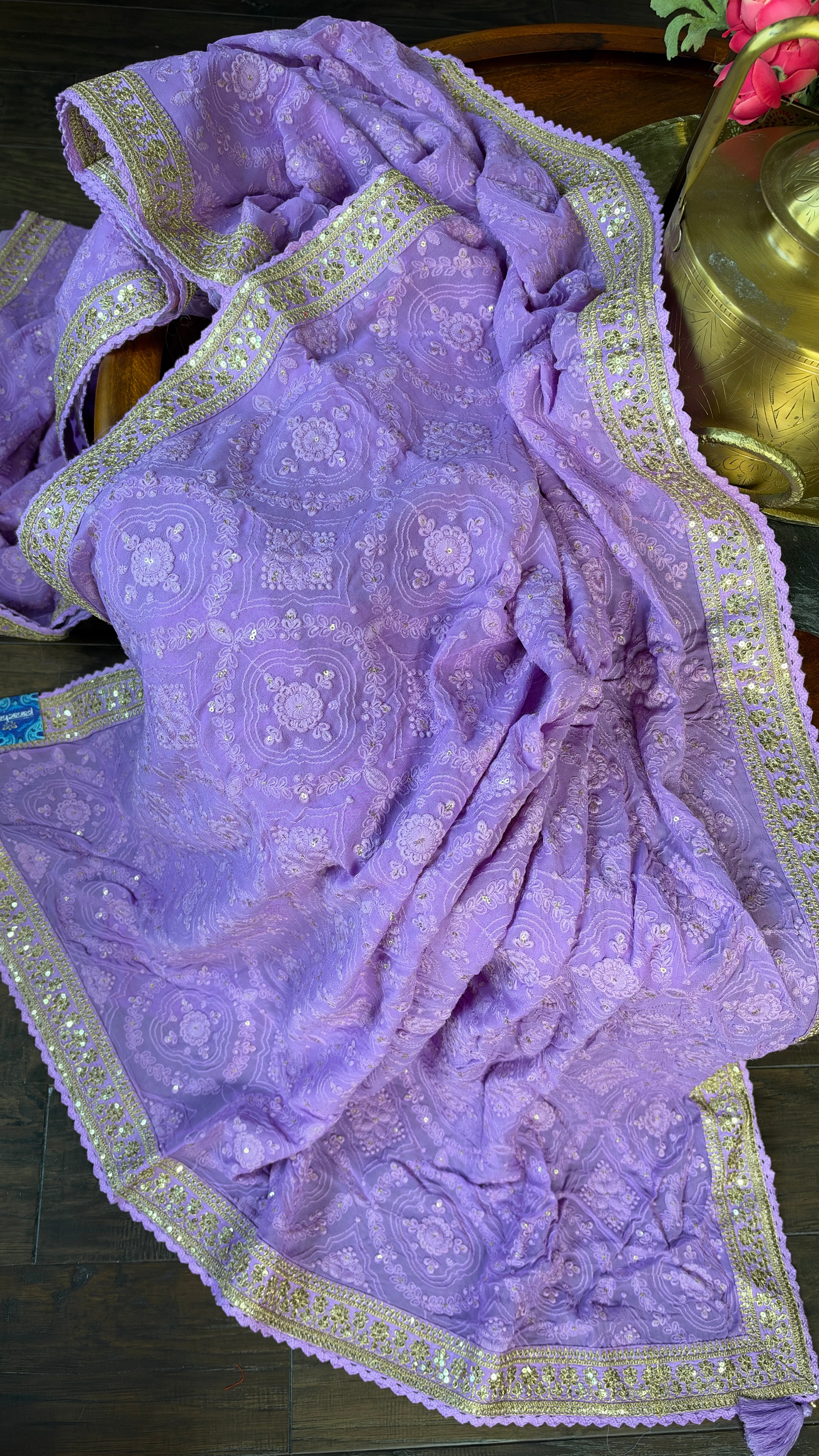 Designer Pure Georgette Chikankari - Violet