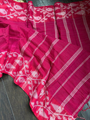 Khadi Cotton Jamdaani Soft - Raspberry Pink Red White Textured Woven