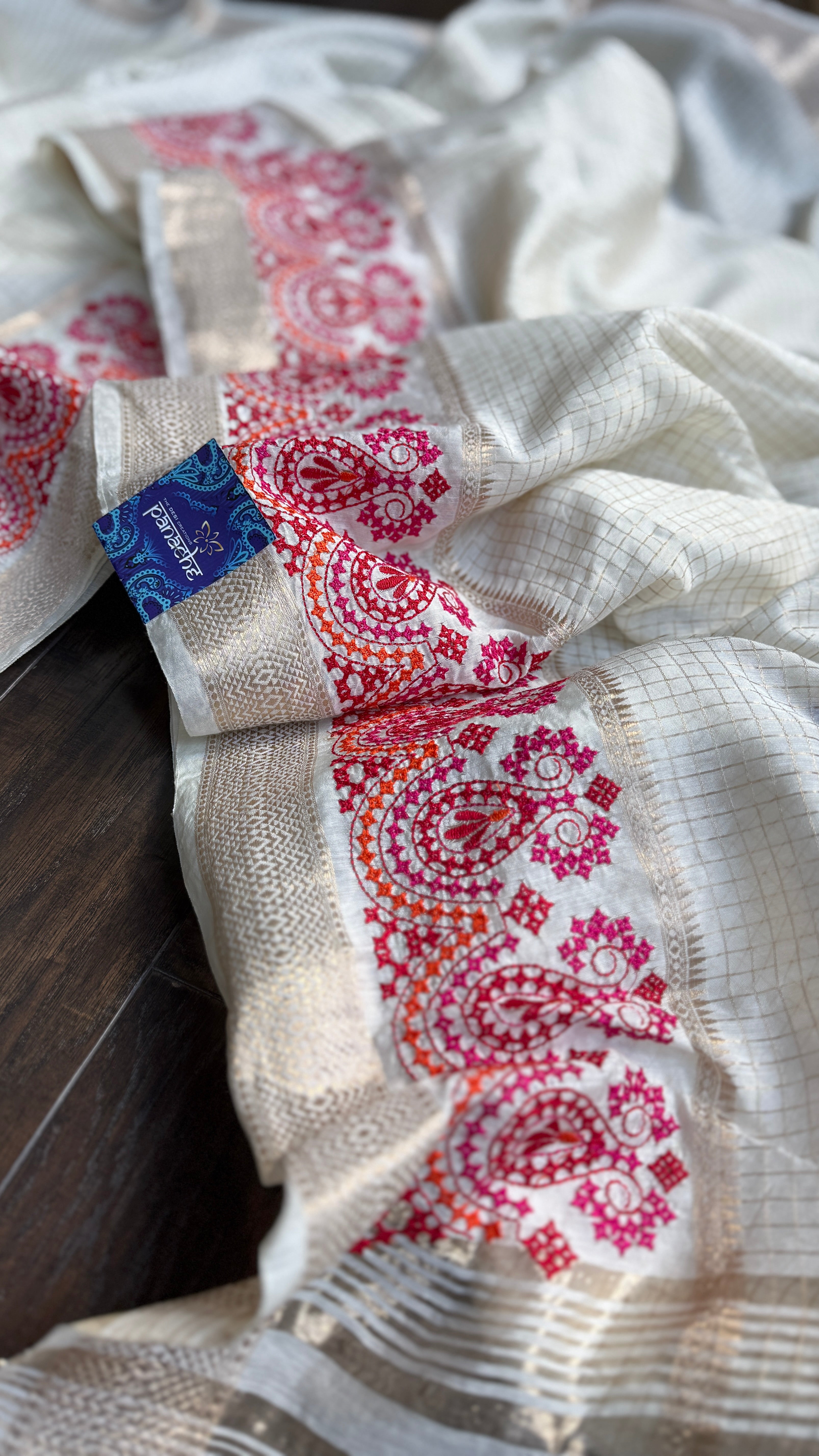 Designer Crepe Silk - Off-White Embroidered