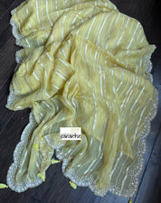 Designer Georgette Organza Hand Embroidered - Light Yellow